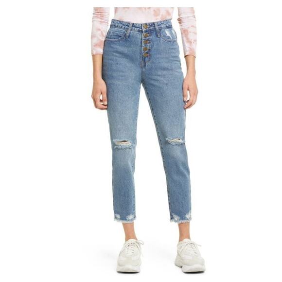 PTCL Women's High Waist Distressed Button Fly Jeans in Med Vintage Size 28 $45 - Picture 1 of 4